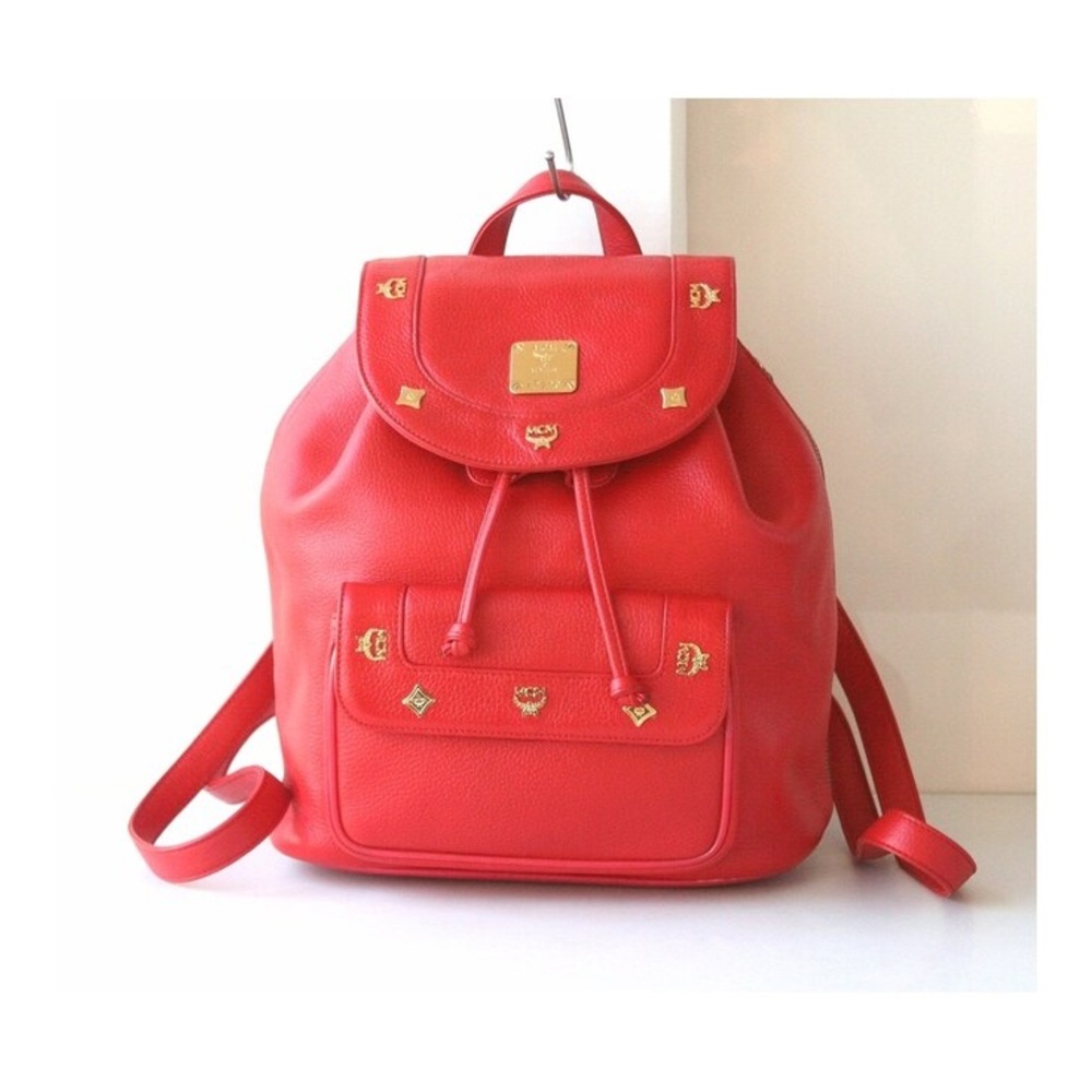 MCM Bag Red Leather Large Backpack Vintage